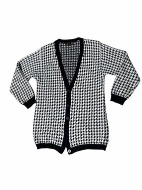 Vintage 80s 90s Lizsport Houndstooth Cardigan Sweater Petite S Long Preppy